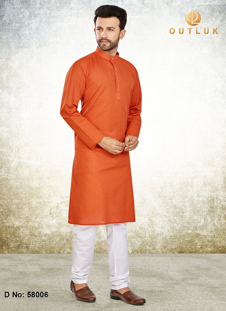 Orange Colour Outluk 58 Latest Festive Wear Kurta With Pajama Mens Collection 58006